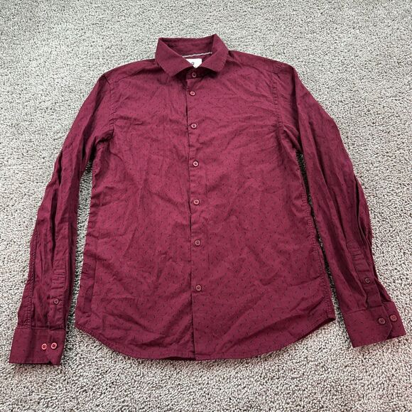 Steel & Jelly Shirt Mens Medium Red AOP Micro Buto Long Sleeve Button Up - Picture 2 of 10